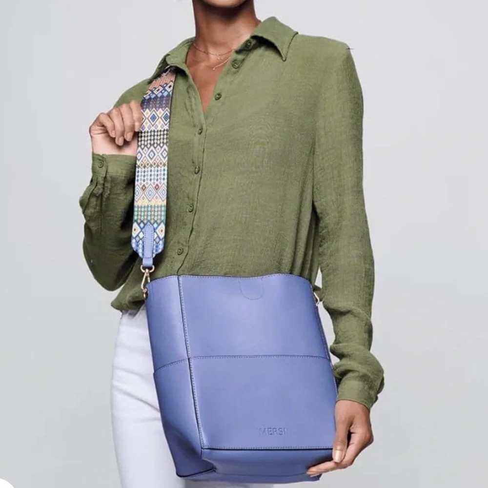 Mersi Demi Bucket Bag - Blue NWT